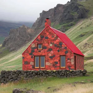 Vibrant Volcano Cottage Amidst Rugged Peaks