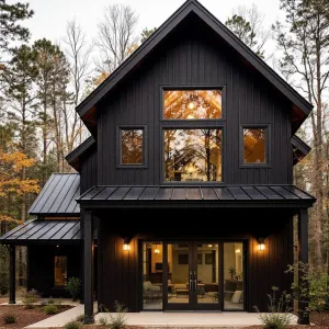 A Bold Black Barn Amidst Autumn Splendor