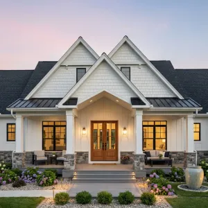 Triple Gable Porch Gathering Home