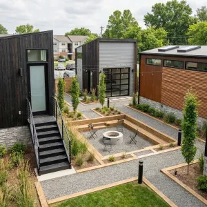 Modern Courtyard Fire Circle Escape