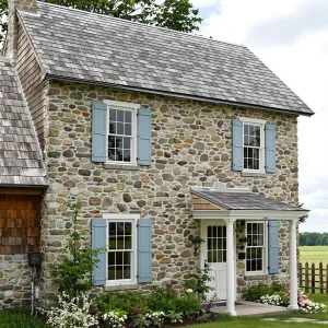 Charming Stone Cottage with Sky Blue Highlights