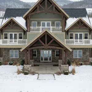 Mountain Green Timber Truss Chalet Home