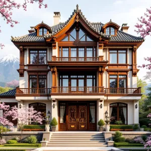 Majestic Japanese Mansion Amid Cherry Blossoms