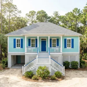 Aqua Shutters Cottage On Coastal Stilts