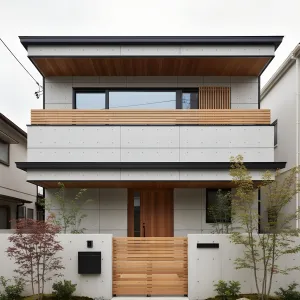 Cedar-Banded Concrete Streetfront