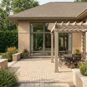 Pergola-Framed Brick Courtyard Dining Haven