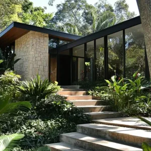 Retro Retreat with Stone and Glass Elegance
