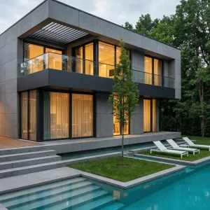 Concrete Lantern Poolside Refuge