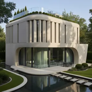 River-Edge Curved Concrete Villa