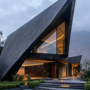 Sleek Slate Spire Overlooking the Mountain Mist