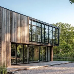 Vertical Cedar Planks Combined With Large Glass Windows