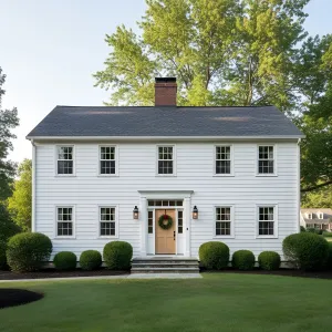 Wreath-Welcomed Colonial with Sand Door