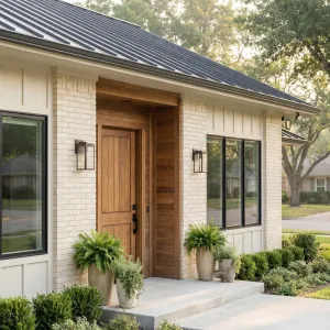Soft Modern Entry With Warm Wood