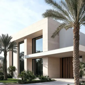 Stately Simplicity Amidst Palm Elegance