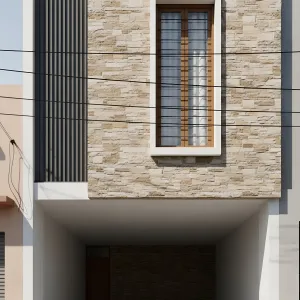 Sandstone Cube With Timber-Framed Niche