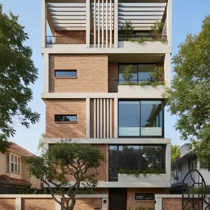 Stacked Pergola Brick House