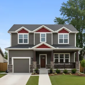 Gabled Gray With Crimson Pops