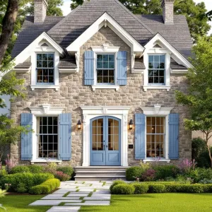 Whimsical Stone Cottage with Blue Shutters
