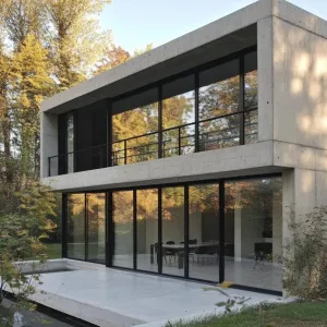 Sleek Concrete Façade With Large Glass Windows