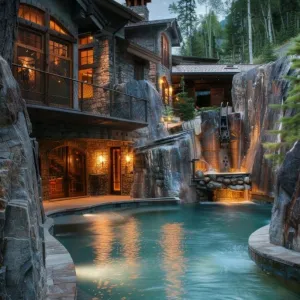 Pool With Stone Grotto and Swim-up Bar