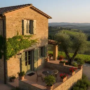 Sage-Shuttered Terrace Over Vineyard Views
