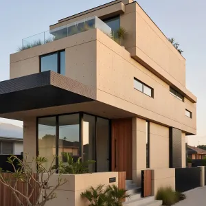 Sand-Toned Terrace Panel House