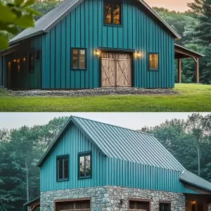 Teal Cladding and Stone Foundation