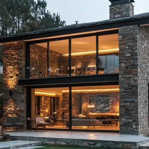 Stone Façade With Large Glass Windows