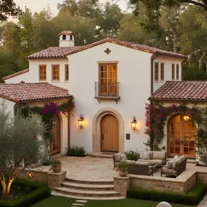 Moonlit Courtyard With Arched Portico