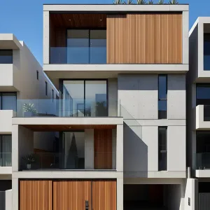 Linear Timber Screens Concrete Rowhouse
