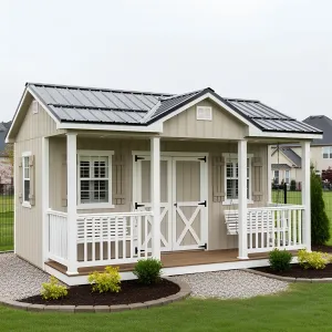 Adorable Beige Bungalow With Porch Swing