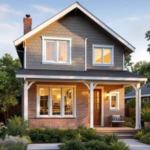 Sunset Haven: Classic Brick Cottage with Fresh Greenery