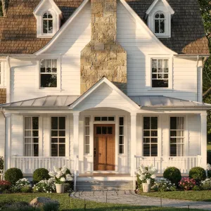 Storybook Cottage With Stone Center Chimney