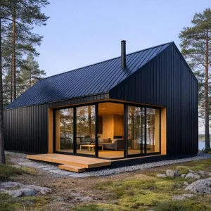 Ink-Clad Cabin With Golden Core
