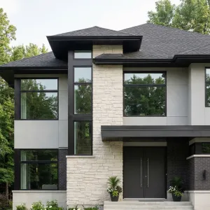 Sleek Stone Tower Contemporary Front