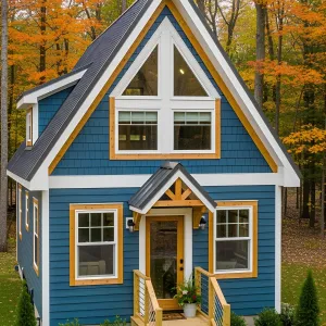 Preview of Whimsical Blue Haven Amidst Autumn Leaves