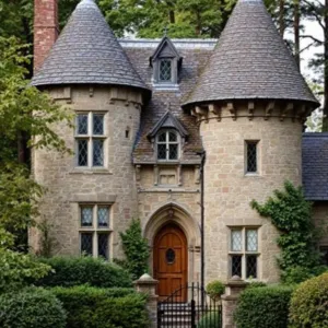 Charming Stone Towers in a Woodland Oasis