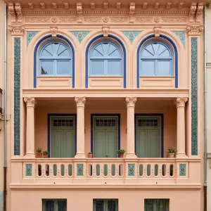 Pastel Palatial Facade With Framed Arches