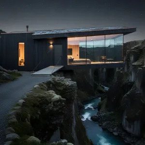 Starlit Serenity: Glassy Cliffside Cabin