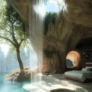 A Cave Home With a Waterfall