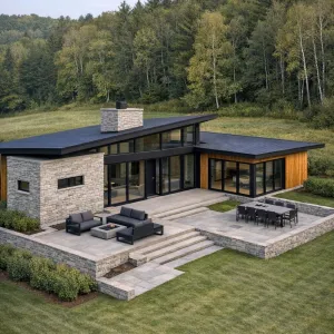 Hillside Stone And Glass Lounge Cabin