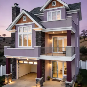 Dusky Lilac Gabled Tower Home