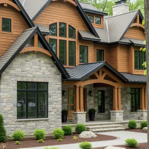Rustic Oasis with Timber and Stone Harmony