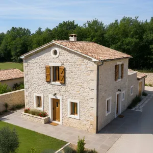 Sun-Washed Limestone Gable Homestead