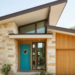 Playful Aqua Portal Under Winged Roof