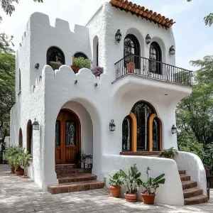 Whitewashed Castle with Wooden Accents