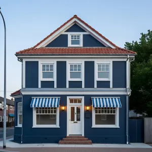 Mariner Blue House With Striped Shades