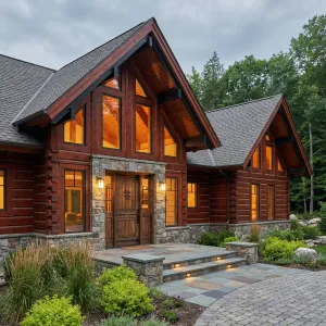 Forest Lodge With Stone Entryway