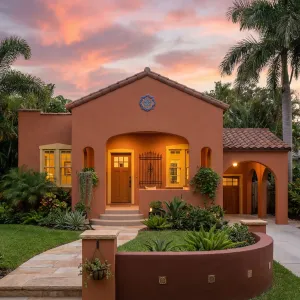 Warm Ember Facade Spanish Bungalow