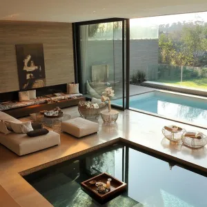 Sunken Living Room Adjacent to Pool